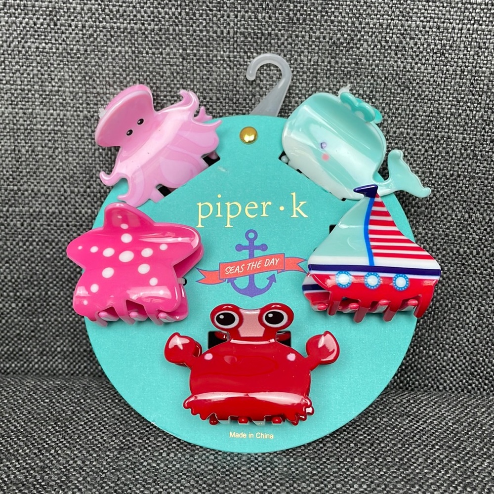 NWT piper k Seas The Day Hair Clip Set of 5 Nautical Coastal Kids Beach Ocean